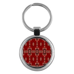 Red Grey Ikat Pattern Key Chain (round) by SpinnyChairDesigns