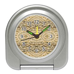 Ecru And Brown Intricate Pattern Travel Alarm Clock by SpinnyChairDesigns