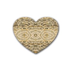 Ecru And Brown Intricate Pattern Heart Coaster (4 Pack)  by SpinnyChairDesigns