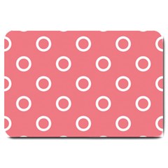 Coral Pink And White Circles Polka Dots Large Doormat  by SpinnyChairDesigns