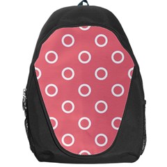 Coral Pink And White Circles Polka Dots Backpack Bag by SpinnyChairDesigns