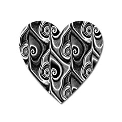 Abstract Black And White Swirls Spirals Heart Magnet by SpinnyChairDesigns