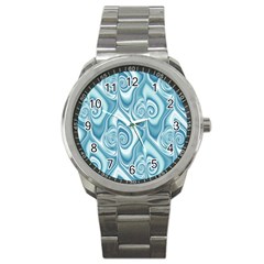 Abstract Blue White Spirals Swirls Sport Metal Watch by SpinnyChairDesigns