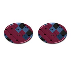 Burgundy Black Blue Abstract Check Pattern Cufflinks (oval) by SpinnyChairDesigns