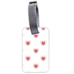 Red Polka Dot Hearts On White Luggage Tag (two Sides) by SpinnyChairDesigns