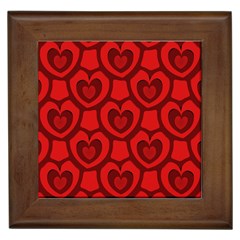 Dark Red Heart Pattern Framed Tile by SpinnyChairDesigns