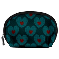 Teal And Red Hearts Accessory Pouch (large) by SpinnyChairDesigns