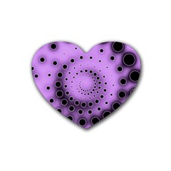 Abstract Black Purple Polka Dot Swirl Rubber Coaster (heart)  by SpinnyChairDesigns