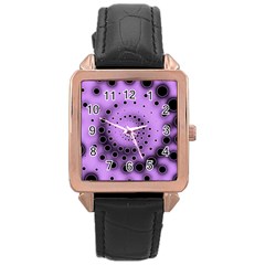 Abstract Black Purple Polka Dot Swirl Rose Gold Leather Watch  by SpinnyChairDesigns