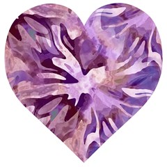 Plum Purple Abstract Floral Pattern Wooden Puzzle Heart by SpinnyChairDesigns