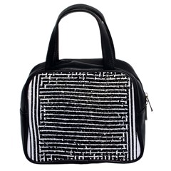Black And White Abstract Grunge Stripes Classic Handbag (two Sides) by SpinnyChairDesigns