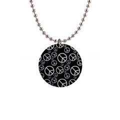 Black And White Peace Symbols 1  Button Necklace by SpinnyChairDesigns