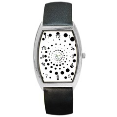 Abstract Black And White Polka Dots Barrel Style Metal Watch by SpinnyChairDesigns