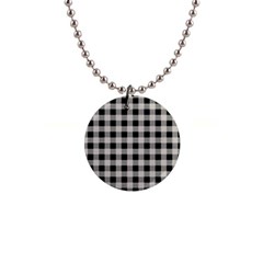 Black And White Buffalo Plaid 1  Button Necklace by SpinnyChairDesigns