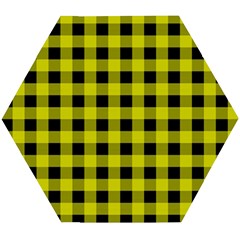 Yellow Black Buffalo Plaid Wooden Puzzle Hexagon by SpinnyChairDesigns