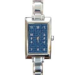 Blue Abstract Checks Pattern Rectangle Italian Charm Watch by SpinnyChairDesigns