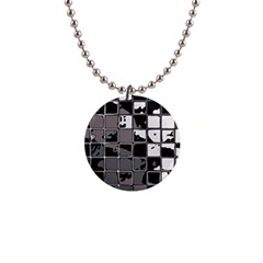 Black And White Checkered Grunge Pattern 1  Button Necklace by SpinnyChairDesigns