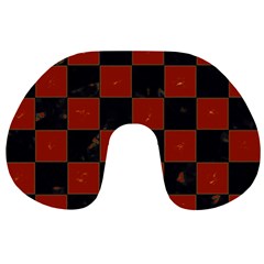 Red And Black Checkered Grunge  Travel Neck Pillow by SpinnyChairDesigns
