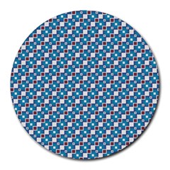 Country Blue Checks Pattern Round Mousepads by SpinnyChairDesigns