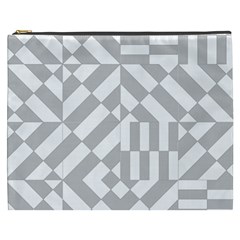Truchet Tiles Grey White Pattern Cosmetic Bag (xxxl) by SpinnyChairDesigns