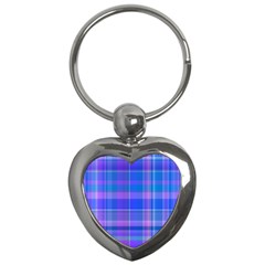 Madras Plaid Blue Purple Key Chain (heart) by SpinnyChairDesigns
