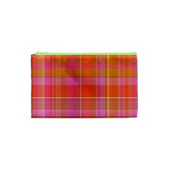 Pink Orange Madras Plaid Cosmetic Bag (xs)