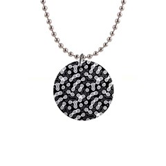 Black And White Abstract Art 1  Button Necklace by SpinnyChairDesigns