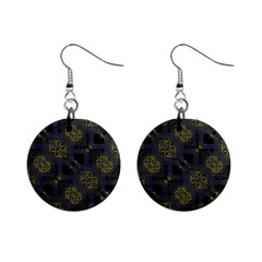 Grey Green Black Abstract Checkered Stripes Mini Button Earrings
