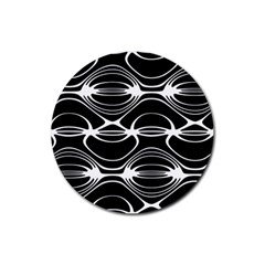Black And White Clam Shell Pattern Rubber Round Coaster (4 Pack)  by SpinnyChairDesigns