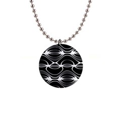 Black And White Clam Shell Pattern 1  Button Necklace by SpinnyChairDesigns