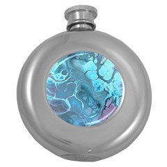 Blue Marble Abstract Art Round Hip Flask (5 Oz) by SpinnyChairDesigns