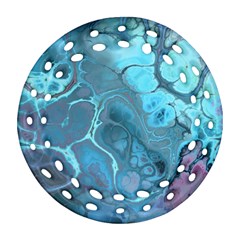 Blue Marble Abstract Art Round Filigree Ornament (two Sides) by SpinnyChairDesigns