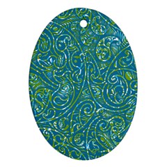 Abstract Blue Green Jungle Paisley Oval Ornament (two Sides) by SpinnyChairDesigns