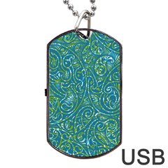 Abstract Blue Green Jungle Paisley Dog Tag Usb Flash (two Sides) by SpinnyChairDesigns