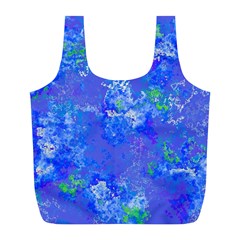 Bright Blue Paint Splatters Full Print Recycle Bag (l) by SpinnyChairDesigns