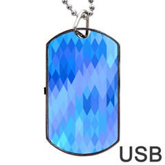 Aqua Blue Diamond Pattern Dog Tag Usb Flash (two Sides) by SpinnyChairDesigns