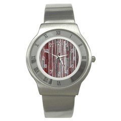 Abstract Grunge Stripes Red White Green Stainless Steel Watch by SpinnyChairDesigns