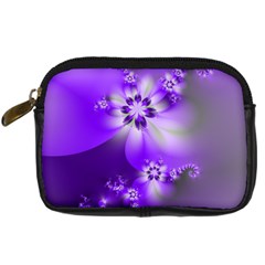 Violet Purple Flower Print Digital Camera Leather Case by SpinnyChairDesigns