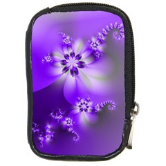 Violet Purple Flower Print Compact Camera Leather Case by SpinnyChairDesigns