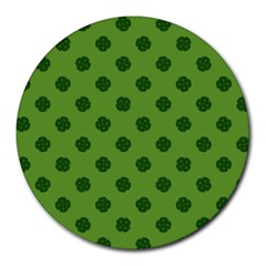 Green Four Leaf Clover Pattern Round Mousepads by SpinnyChairDesigns
