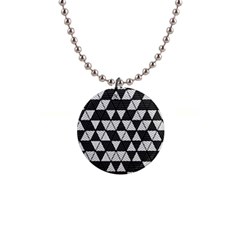 Black And White Triangles Pattern 1  Button Necklace by SpinnyChairDesigns