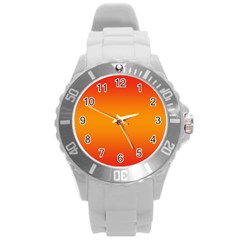 Red Orange Gradient Ombre Colored Round Plastic Sport Watch (l) by SpinnyChairDesigns