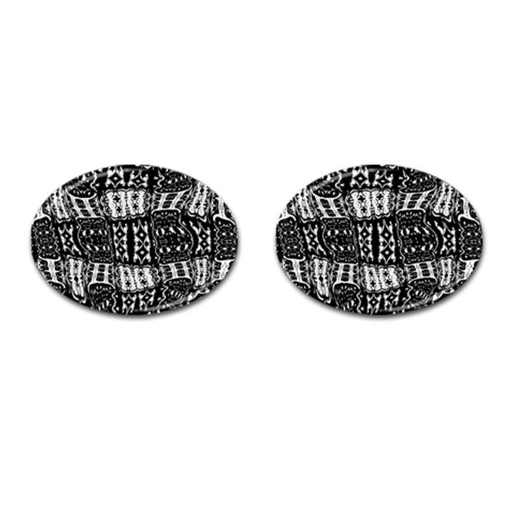 Abstract Black and White Stripes Checkered Pattern Cufflinks (Oval)