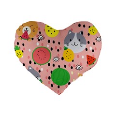 Cats And Fruits  Standard 16  Premium Heart Shape Cushions by Sobalvarro