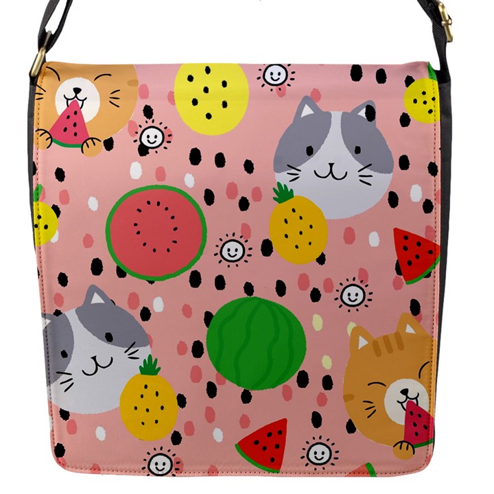 Cats and fruits  Flap Closure Messenger Bag (S)