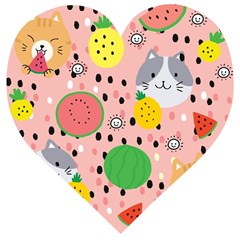 Cats And Fruits  Wooden Puzzle Heart by Sobalvarro