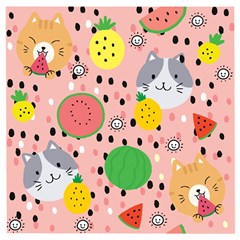 Cats And Fruits  Wooden Puzzle Square by Sobalvarro