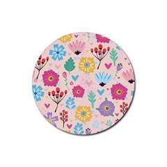 Tekstura-fon-tsvety-berries-flowers-pattern-seamless Rubber Coaster (round)  by Sobalvarro