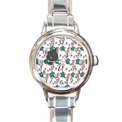 Seamless-cute-cat-pattern-vector Round Italian Charm Watch by Sobalvarro