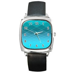 Aqua Blue And Teal Color Diamonds Square Metal Watch by SpinnyChairDesigns